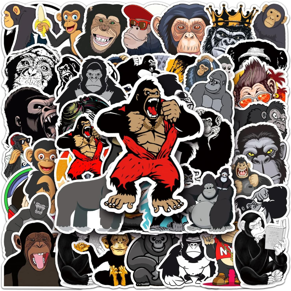 Tianci 50Pcs Orangutan Stickers Waterproof Cool Cartoon Animal Stickers For Laptop Water Bottle Guitar Skateboard Scrapbooking Bike Phone Luggage Vinyl