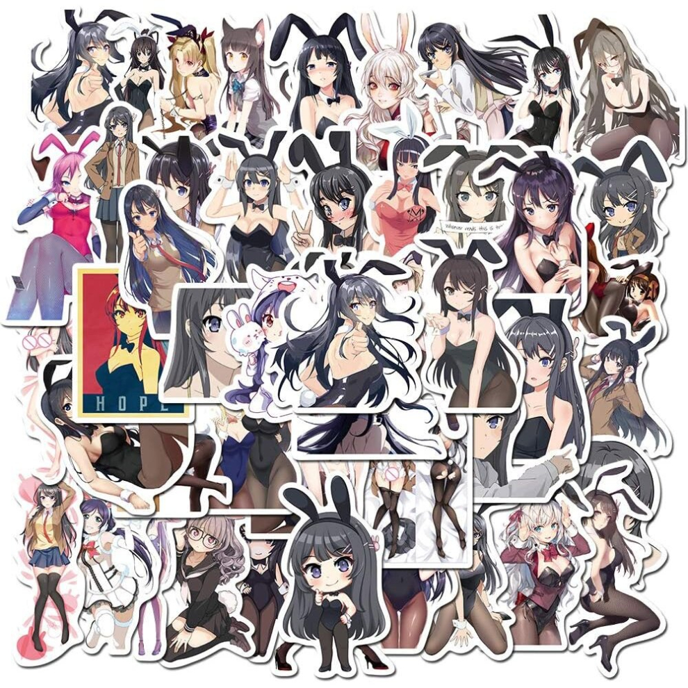 Tianci 50 Pcs Stickers,Anime Buta Yarou Wa Bunny Girl Senpai,Rascal Does Not Dream Of Bunny Girl Senpai Waterproof Cartoon Vinyl Stickers For Decoration