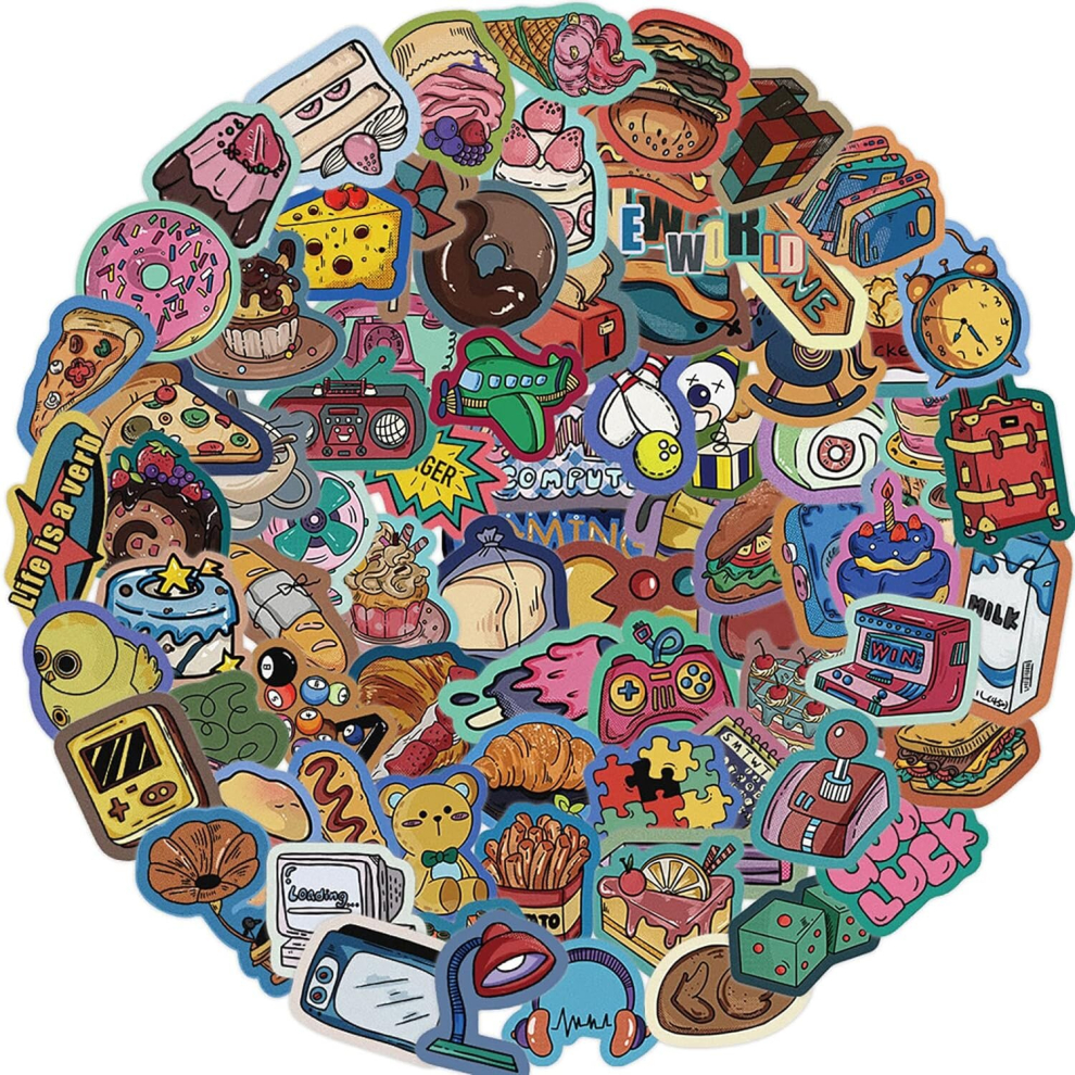 Tianci 80Pcs Retro Stickers Cool Colorful Waterproof For Teen Laptop Cartoon Aesthetic Vinyl Stickers For Journal Water Bottle Skateboard Travel Case Phone