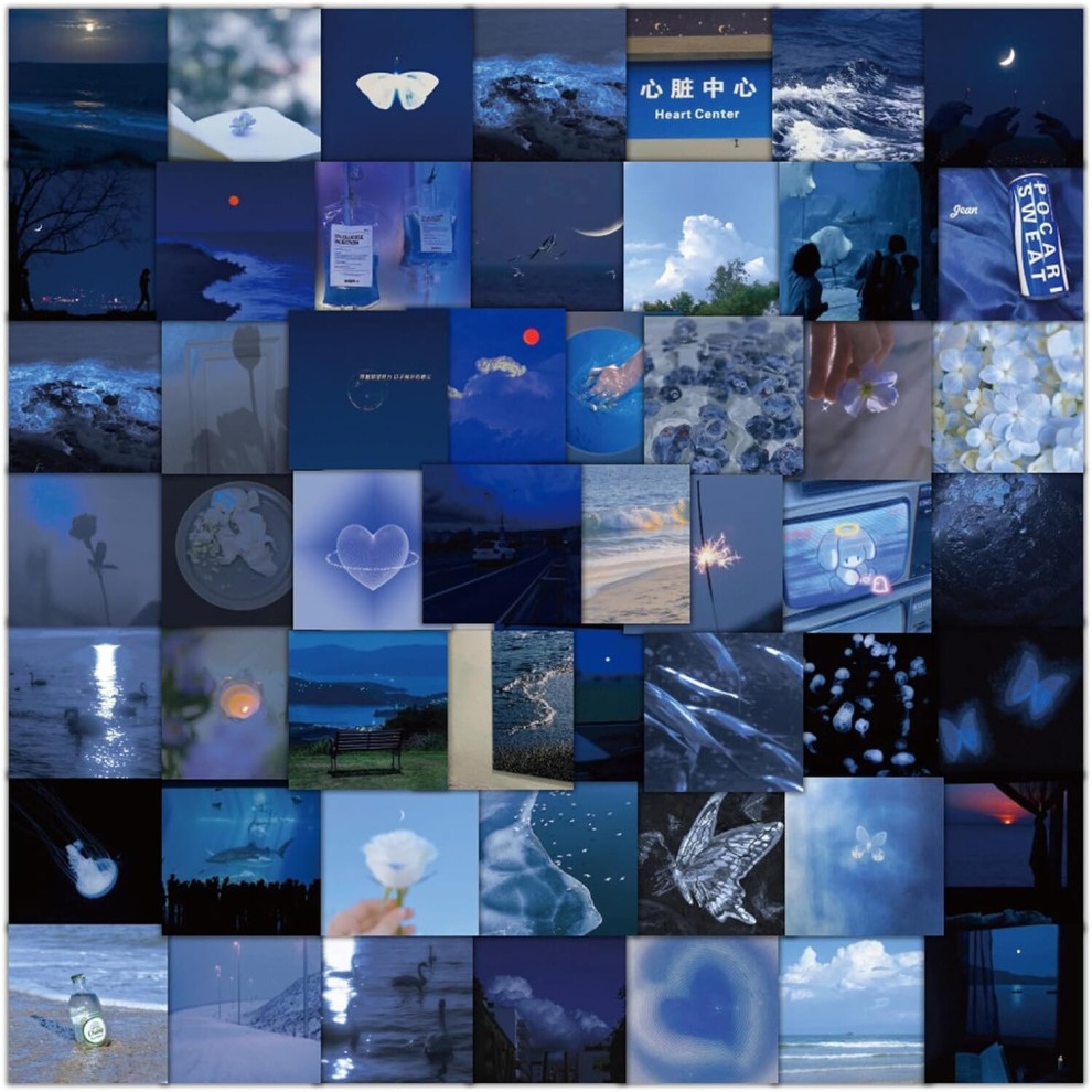 Tianci 60Pcs Landscape Stickers For Water Bottles, Cute Ins Aesthetic Waterproof Vinyl Graffiti Stickers Scrapbook Laptop Phone Luggage Guitar Bike Blue