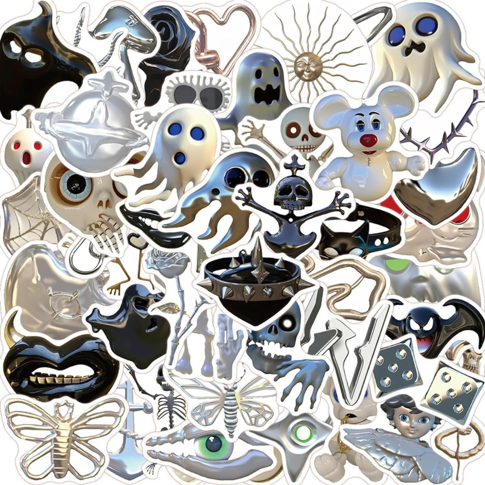 50pcs Horror Skull Stickers for Halloween, Funny Cute Vinyl Decals for Scrapbook Motorcycle Helmet Water Bottles Cars Truck Party Decoration Supplie
