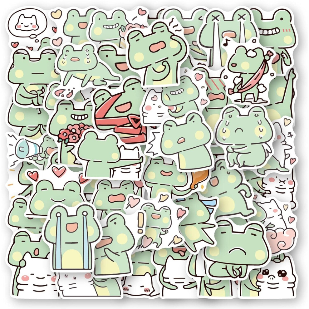 Tianci 50 Pcs Frog Stickers Cute Animal Vinyl For Laptop Water Bottle Scrapbook Computer Luggage Bicycle Skateboard Waterproof Aesthetic Cartoon Stickers