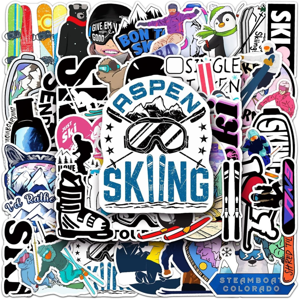 50pcs Ski Sport Vinyl PVC Waterproof Cute Fun Cartoon Doodle Stickers, Funny Trendy Decals for Laptop, Phone, Skateboard, Luggage, Water Bottle