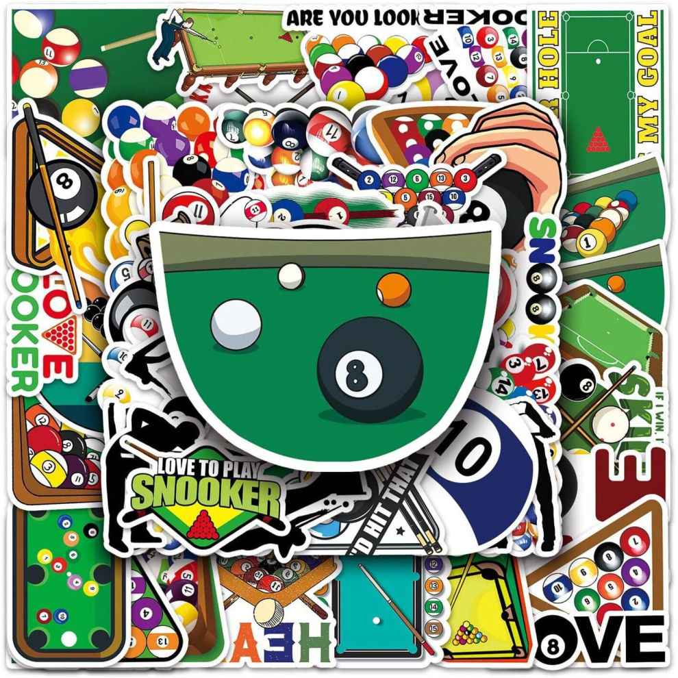 50pcs Snooker Sport Vinyl PVC Waterproof Cute Fun Cartoon Doodle Stickers,Funny Trendy Decals Pack for Laptop,Phone, Skateboard,Luggage,Water Bottle