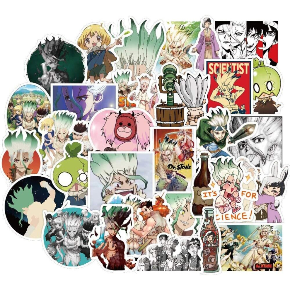 Tianci 50Pcs Doctor Stone Stickers Genius Science Juvenile Anime Sticker For Phone Motorcycle Helmet Laptop Vinyl Decal Bottle Laptop Skateboard Sticker