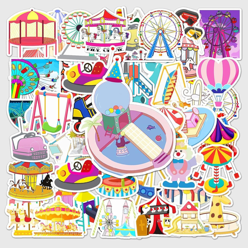 Amusement Park Cute Stickers,50 Pcs Cartoon Decals for Party Supplies,Waterproof Vinyl Stickers,Decorations for Phone Guitar Laptop Water Botter