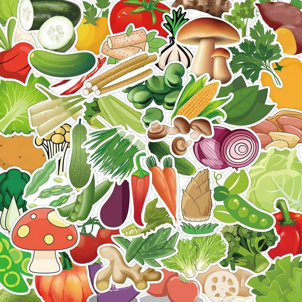Tianci Vegetable Stickers 50 Pieces Cartoon Green Vegetables Food Laptop Water Bottle Cell Phone Guitar Skateboard Scrapbook Waterproof Vinyl Sticker