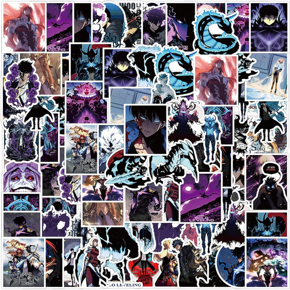 50pcs Solo Leveling Manga Stickers,Cool Japanese Anime Vinyl Graffiti Decals for Boys Skateboard Bike Car Water Bottles Scrapbook Motorcycle Helmet