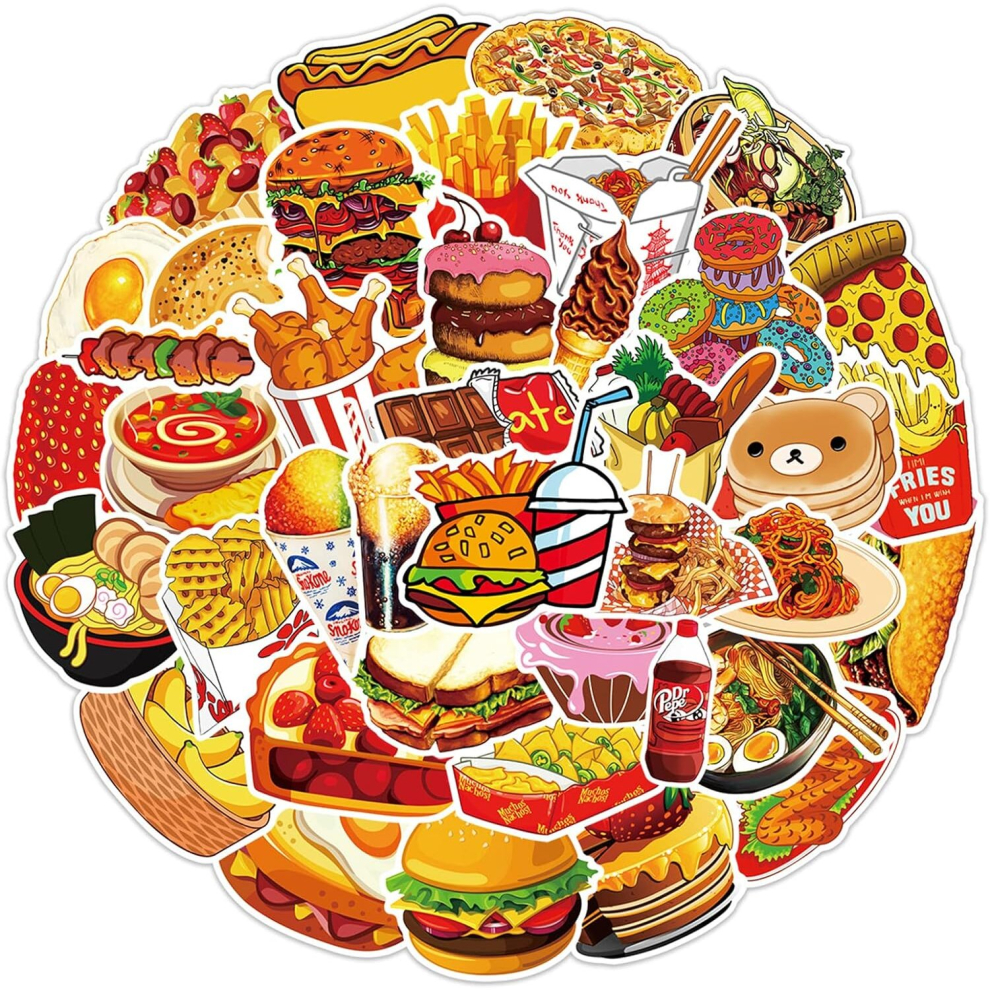 Tianci Food Stickers, 50Pcs Cute Stickers Chips Hamburger Yummy Aesthetic Waterproof For Vinyl Stickers For Laptop Hydro Flask Phone Skateboard Luggage