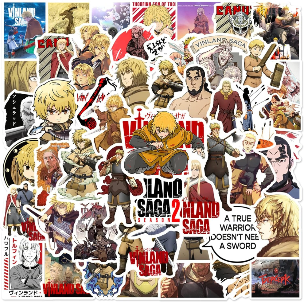 50pcs Japanese Anime VINLAND SAGA Stickers Waterproof Vinyl Kawaii Stickers for Kids Teens Adult Skateboard Computer Laptop Guitar