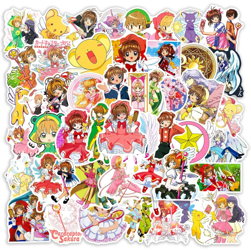Tianci 50Pcs Japanese Anime Cardcaptor Sakura Stickers Waterproof Vinyl Kawaii Stickers For Kids Teens Adult Skateboard Computer Laptop Guitar