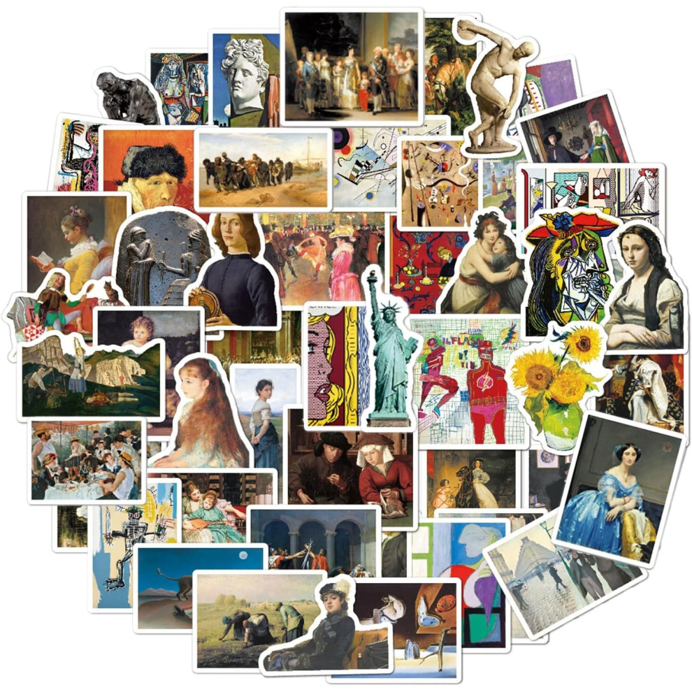 50PCS Oil Painting Stickers,Famous Artists Paintings Sculptures,Cute Vinyl Waterproof  Stickers for Water Bottle,Skateboards,Phones Decorate