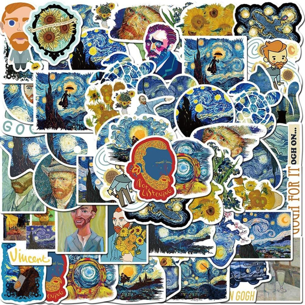 40 Pcs Van Gogh Stickers Starry Night Sunflowers Portrait Vinyl Stickers for Water Bottles Laptop Refrigerator Luggage Mobile Phone Skateboard Bike