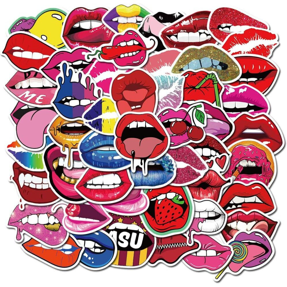 Lip Stickers Cute Stickers,50 Pcs Cartoon Decals for Girls,Party Supplies,Waterproof Vinyl Stickers,Decorations for Phone Guitar Laptop Water Botter