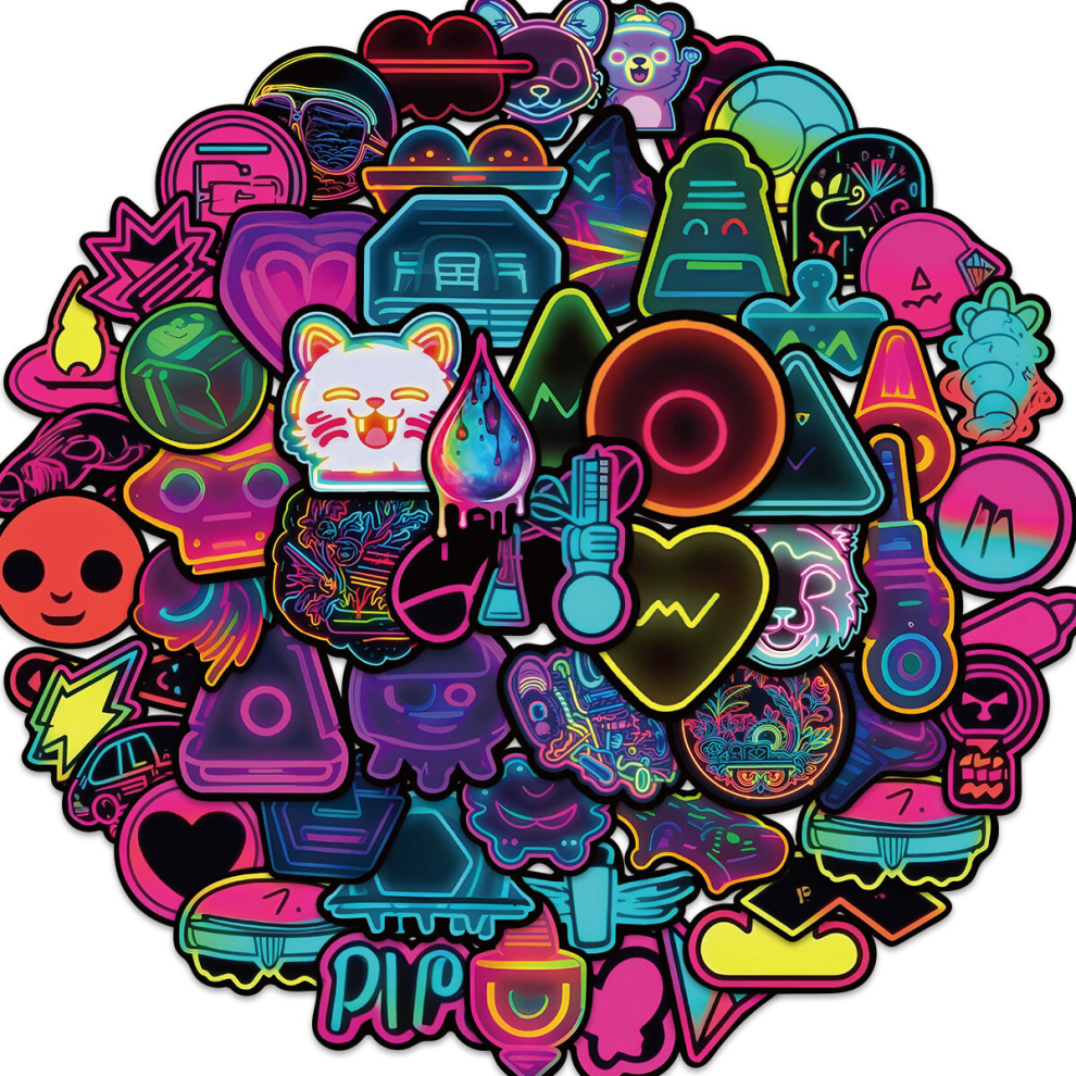 60pcs Cute Neon Stickers Funny Trendy Waterproof Vinyl Graffiti Decals for Kids Teens Phone Laptop Water Bottles Car Skateboard Bike Luggage Guitar