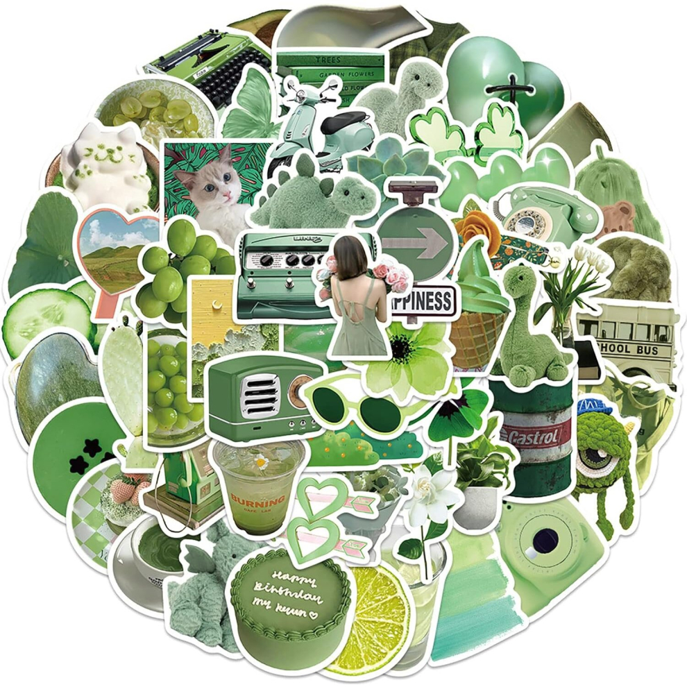Tianci 60Pcs Aesthetic Stickers For Girls Laptop,Cute Vsco Stickers Waterproof Vinyl Decals For Computer Water Bottle Journal Scrapbook Guitar Green