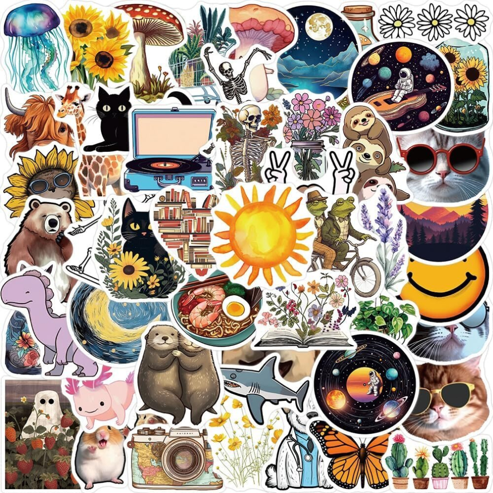50 Pcs Cute Aesthetic Teens Girls Kids Stickers,Waterproof Vinyl VSCO Stickers for Water Bottle,Laptop,Tumbler,Scrapbooking