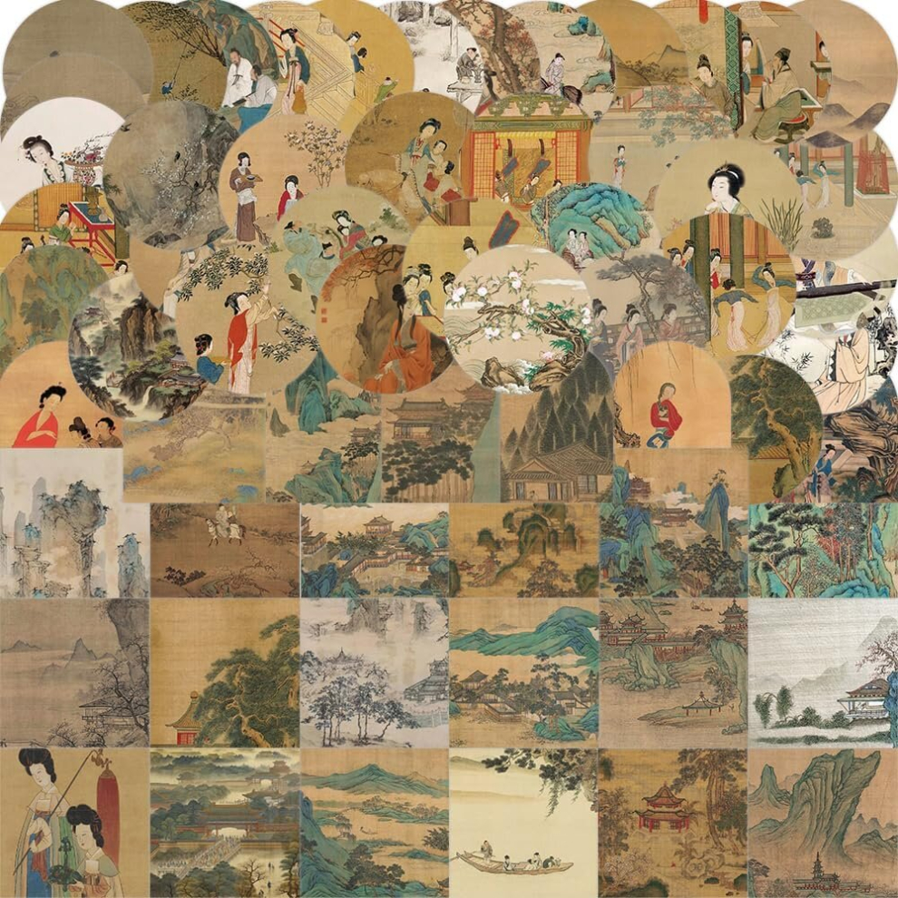 50PCS Chinese Landscape Painting Stickers Antique Character Vintage Waterproof Vinyl Stickers for Water Bottles,Skateboards,Guitars,Helmets,Laptops