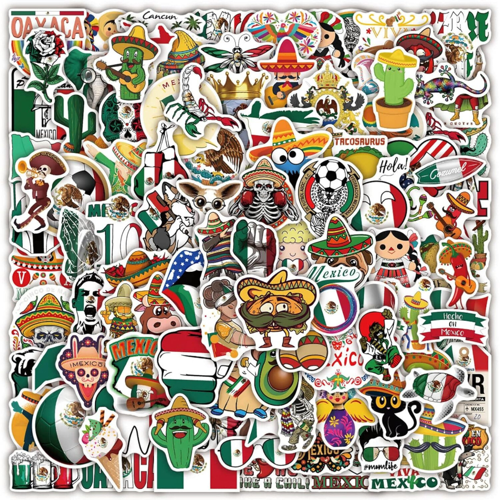 120pcs Mexican Stickers Hard Hat for Adult Skateboard,Cool Trendy Vinyl Waterproof Stickers for Laptop Water Bottle Bumper Motorcycle Travel Case