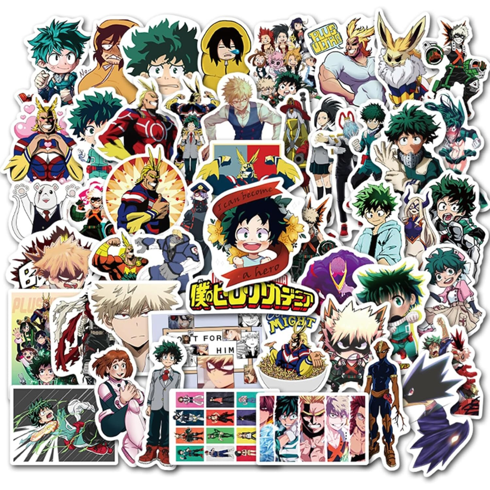 My Hero Academias Stickers for Skateboard, 50pcs Cool Anime Waterproof Vinyl Decal for Teen Kids Laptop,Travel Case,Phone,Bike, Water Bottle,Guitar