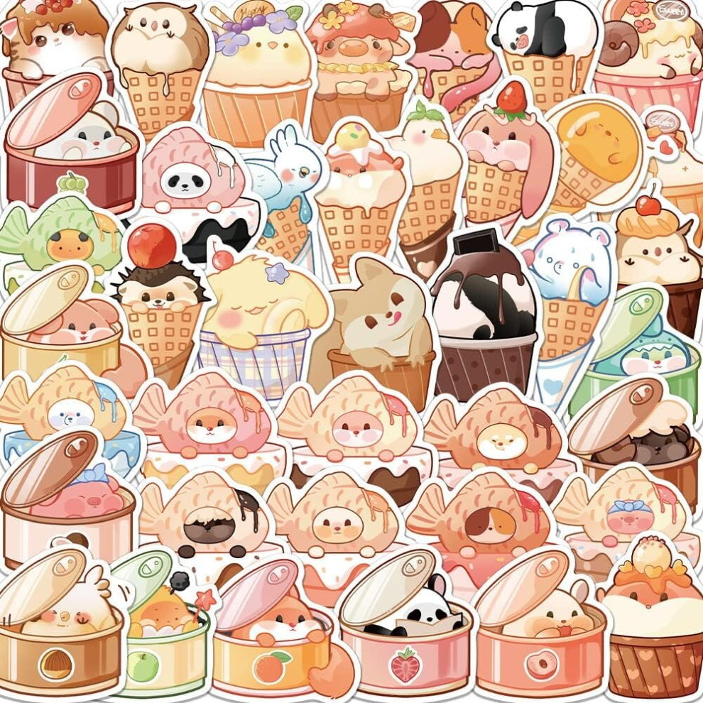 Tianci 40Packs Animal Food Stickers Water Bottles Laptop Phone Computer Guitar Skateboard Hydroflasks Cute Vinyl Sticker Waterproof Aesthetic Trendy Decals