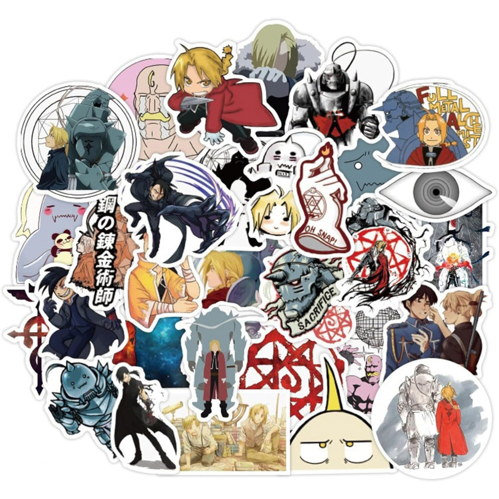 50pcs Japanese Fullmetal Anime Alchemist Stickers Waterproof Vinyl Kawaii Stickers for Kids Teens Adult Skateboard Computer Laptop