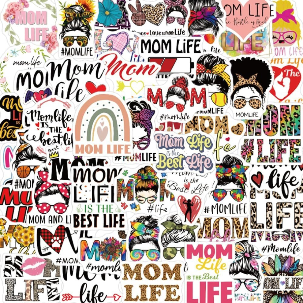 Tianci 50Pcs Mom Life Stickers - Vinyl Aesthetic Fun Mothers Decals For Girls, Moms, Water Bottles, Laptops, Guitars, Scrapbooking
