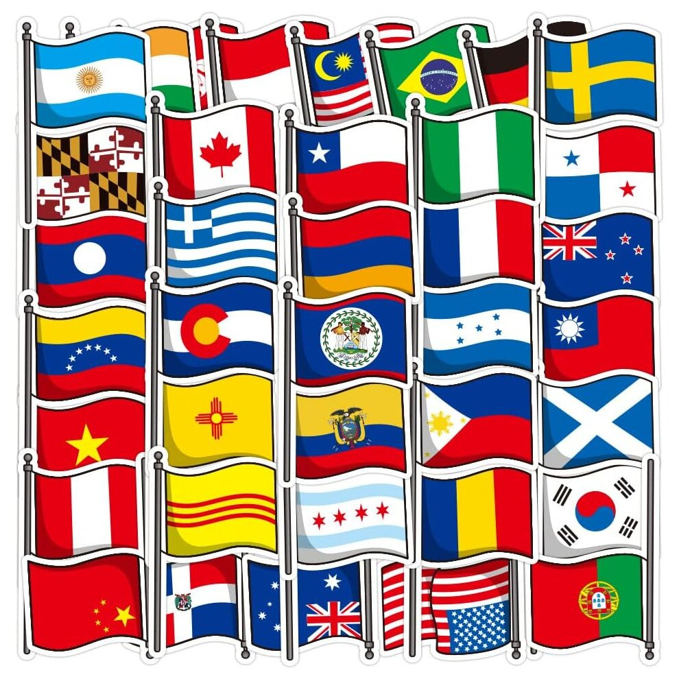National Flag Country Stickers - 50 Pcs Cartoon Lovely PVC Kawaii Decals Funny Vinyl Decoration DIY Decor for Teens (Flag Sticker)