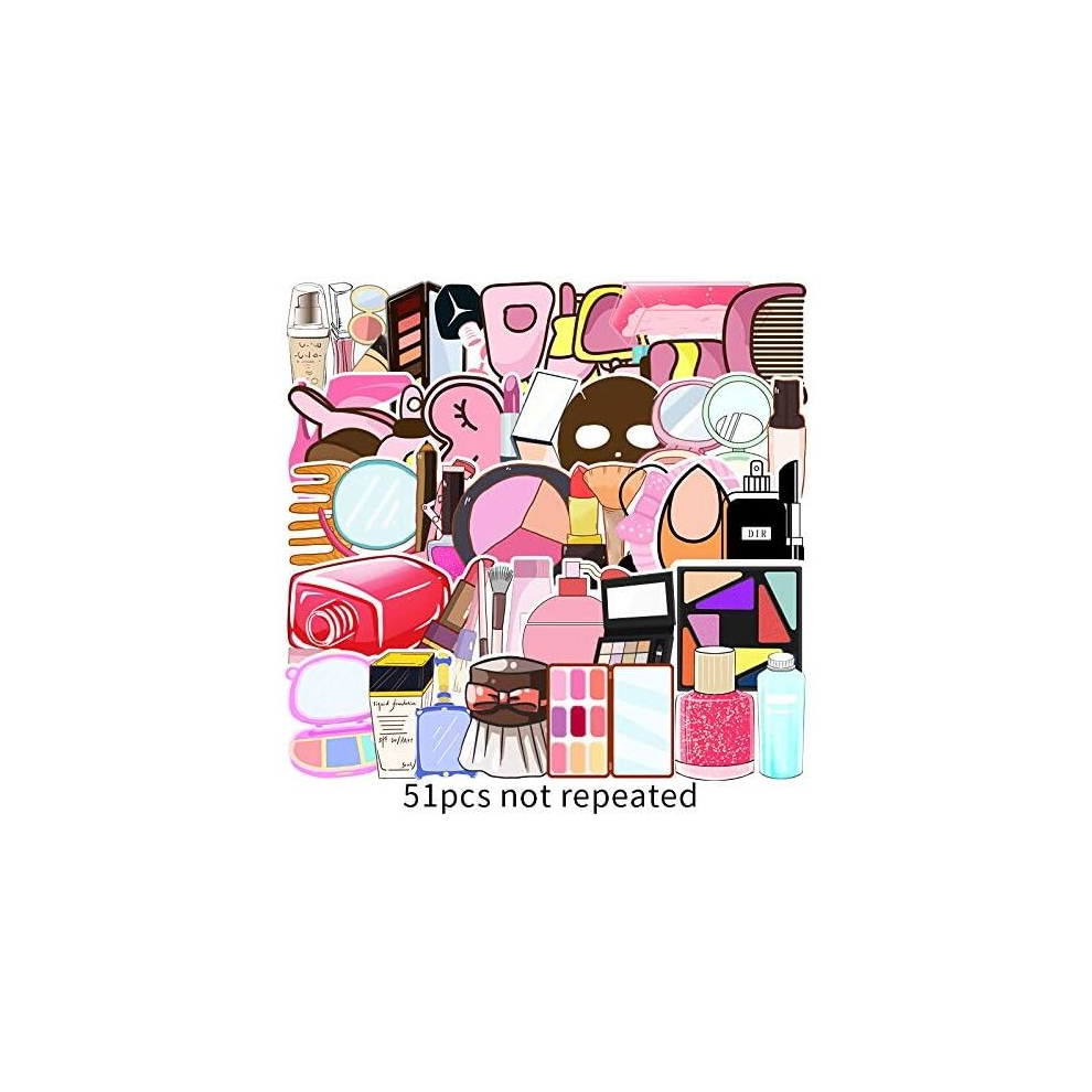 Makeup Stickers - 50 Pcs Cartoon Lovely PVC Kawaii Decals Funny Vinyl Decoration DIY Decor for Teens (Makeup Sticker)