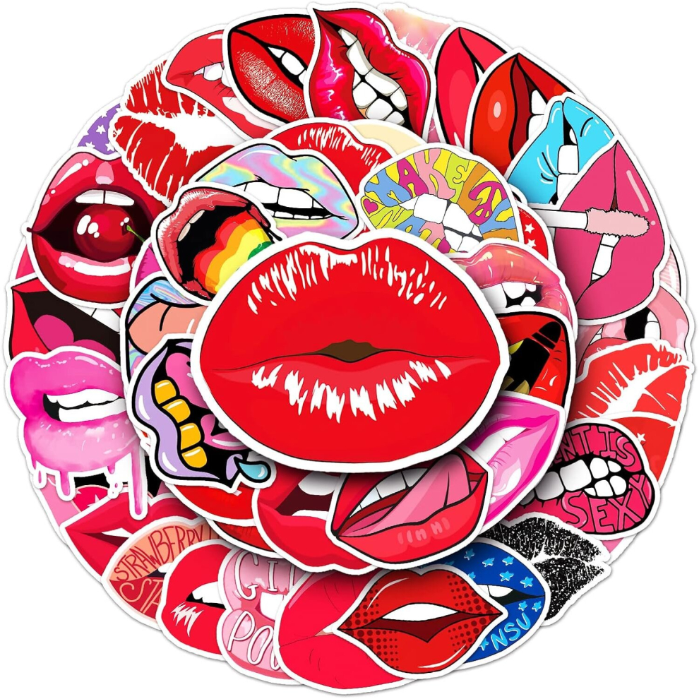 50 Pack Sexy Lips Stickers Water Bottles Laptop Car Phone Guitar Skateboard Scrapbook Trendy Kiss Sticker Vinyl Waterproof Aesthetic Trendy Decals