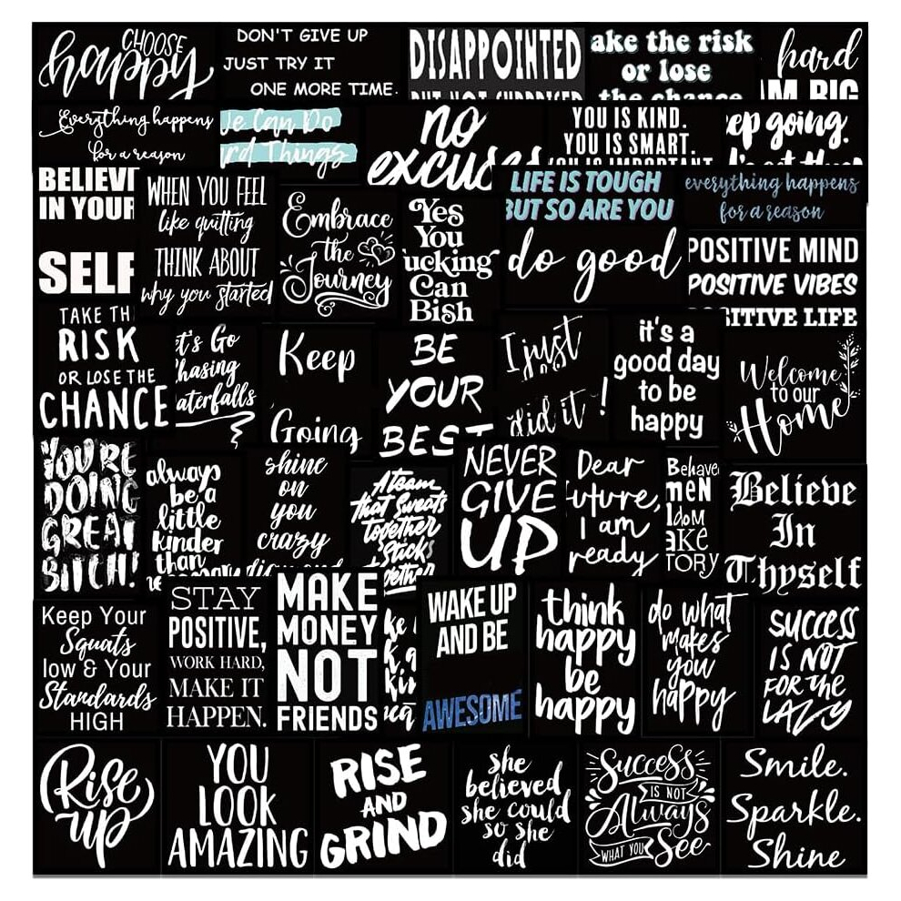 61PCS Black Inspirational Text Stickers,Inspirational Text,Waterproof Vinyl Art Stickers Water Bottles,Skateboards,Guitars,Helmets,Laptops