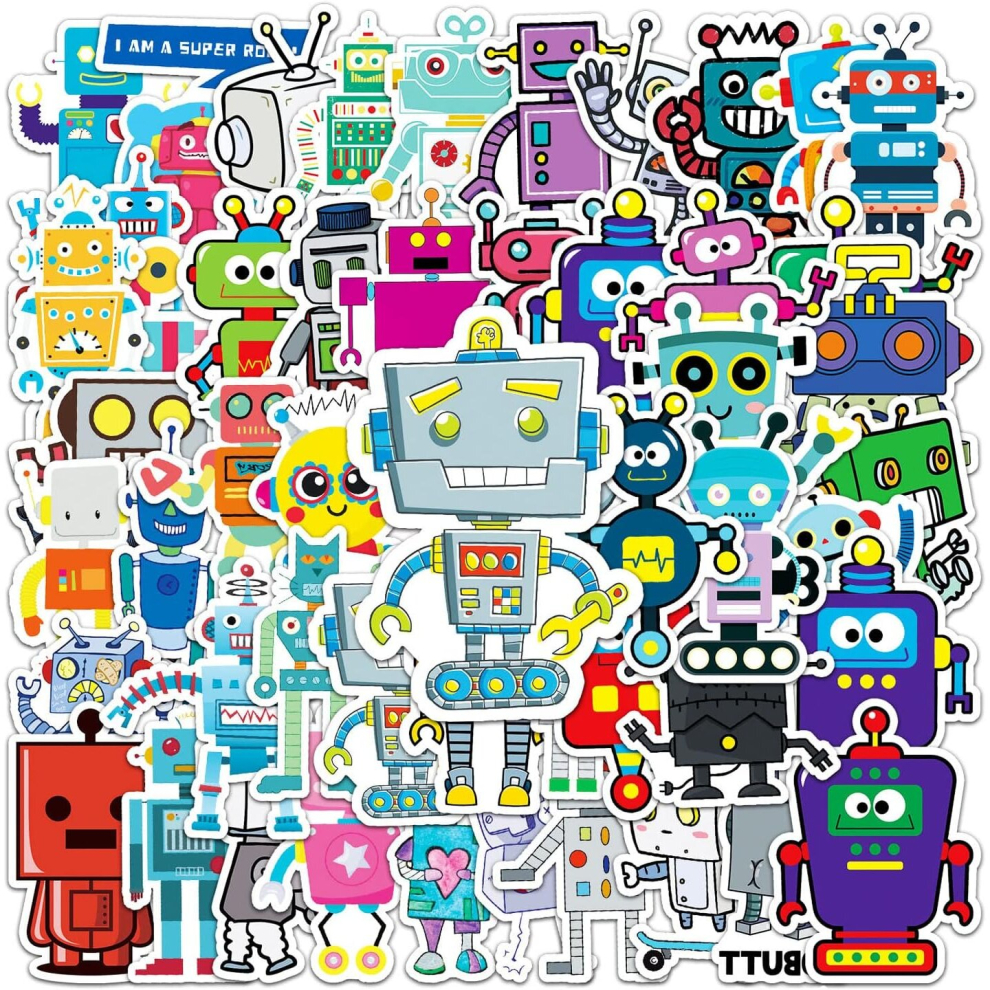 50pcs Colorful Robots Vinyl PVC Waterproof Cute Fun Cartoon Doodle Stickers,Funny Trendy Decals for Laptop,Phone,Skateboard, Luggage,Water Bottle