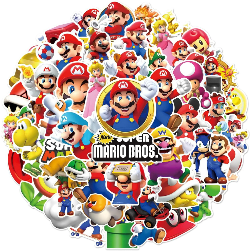 50PCS Super Mario Merchandise Stickers, Cartoon Game Vinyl Sticker for Laptop Water Bottle Guitar Bike Car Motorcycle Luggage Graffiti,for Kids,Teen