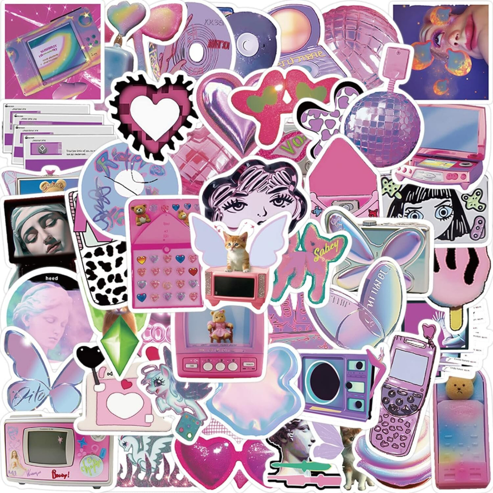 Tianci 50Pcs Vaporwave Stickers For Girls, Trendy Art Aesthetic Waterproof Vinyl Decals Laptop Phone Scrapbook Notebook Skateboard Bike Car Guitar Luggage