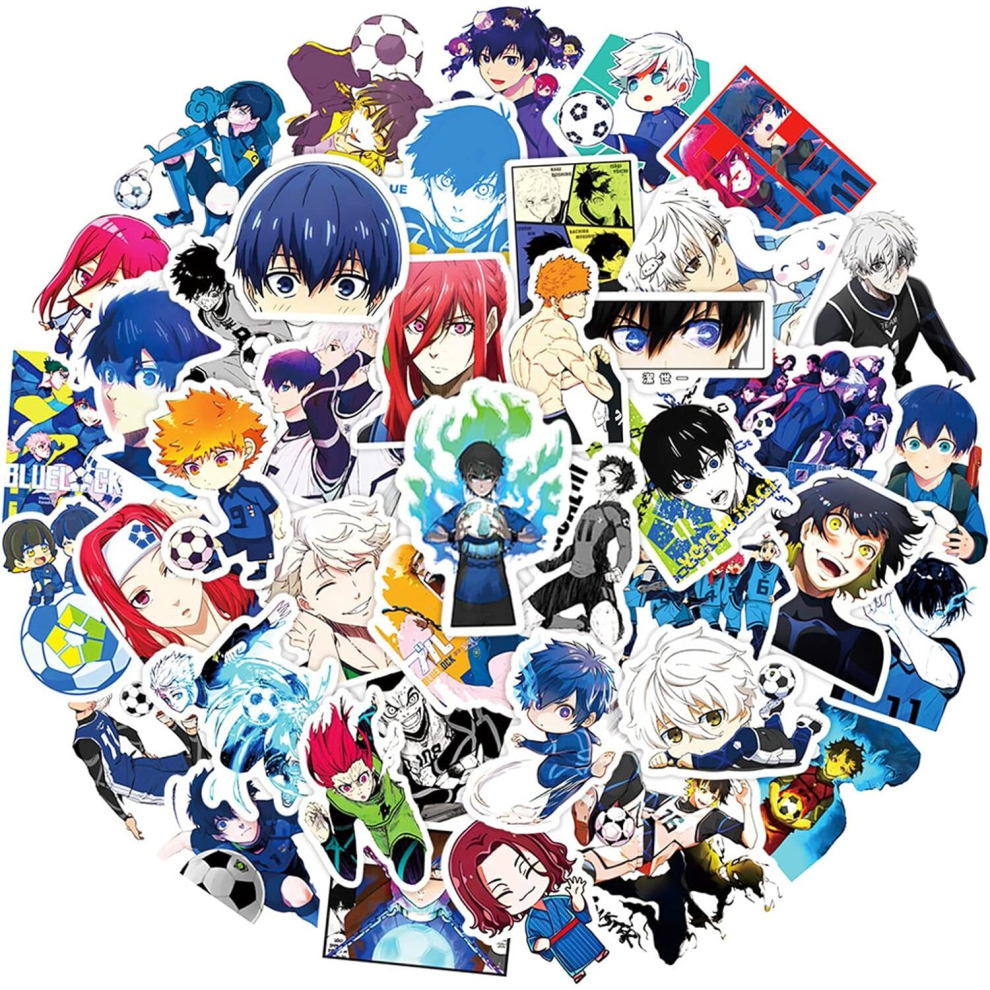 50pcs Japanese Anime Blue Lock Stickers Waterproof Vinyl Kawaii Stickers for Kids Teens Adult Skateboard Computer Laptop Guitar (Blue Lock)