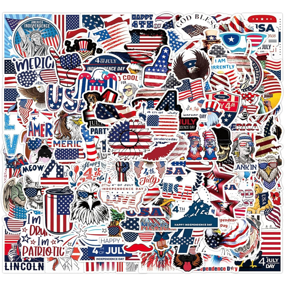 100pcs American Stickers Independence Day Aesthetic Vinyl Stickers Stickers for Laptop Water Bottle Hydro Flask Bicycle Computer
