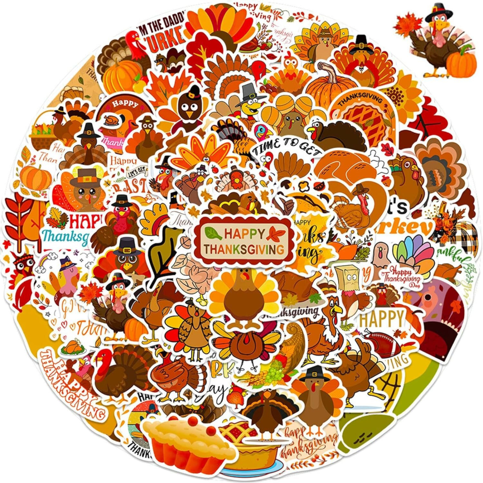 Thanksgiving Stickers Pack 100 Pcs Cute Thanksgiving Vinyl Stickers for Water Bottles Envelopes Scrapbooking Crafts Funny Fall Hoilday Stickers
