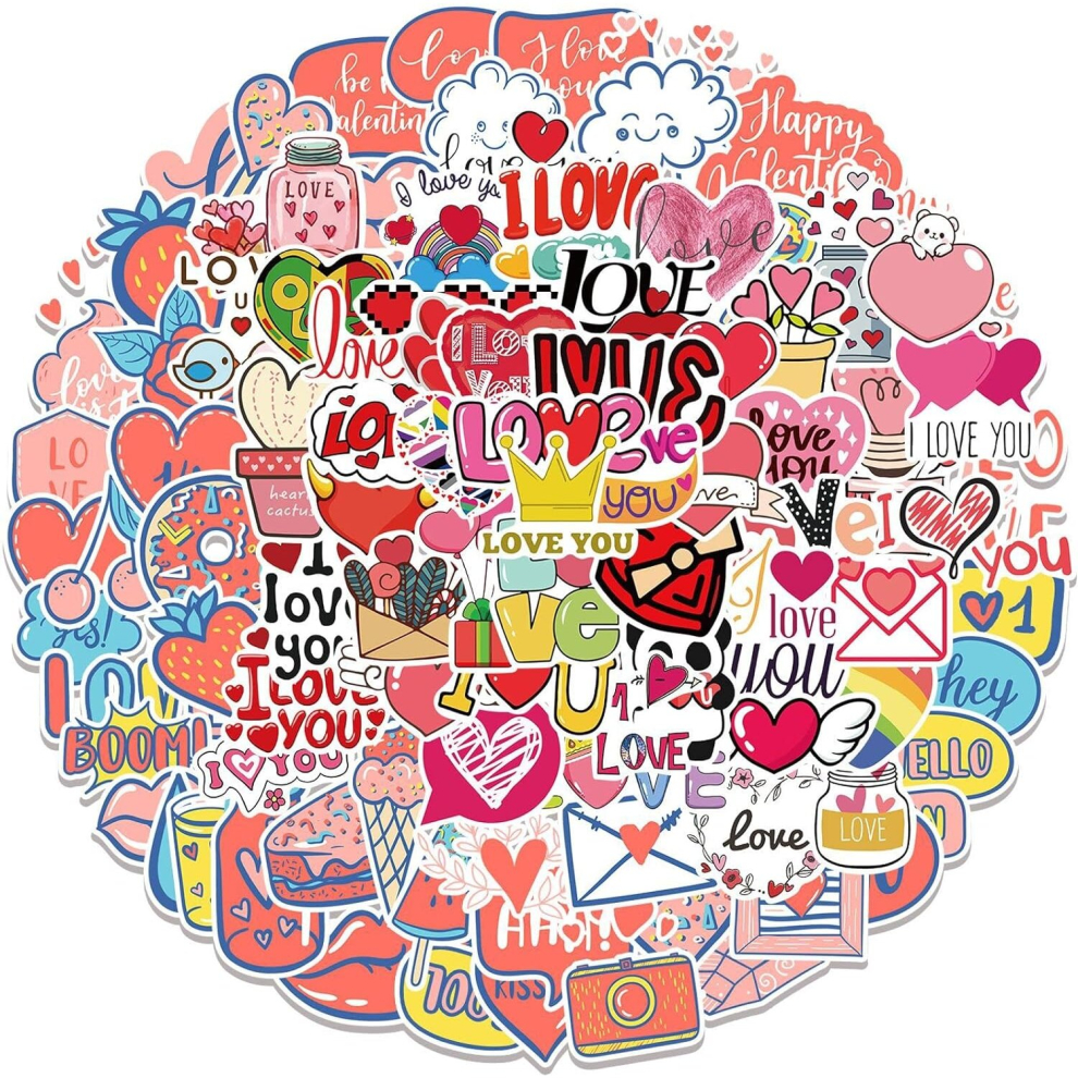 100 Packs Romantic Valentine's Day Stickers Water Bottles Laptop Phone Guitar Skateboard Hydroflasks Love Vinyl  Waterproof Aesthetic Trendy Decals