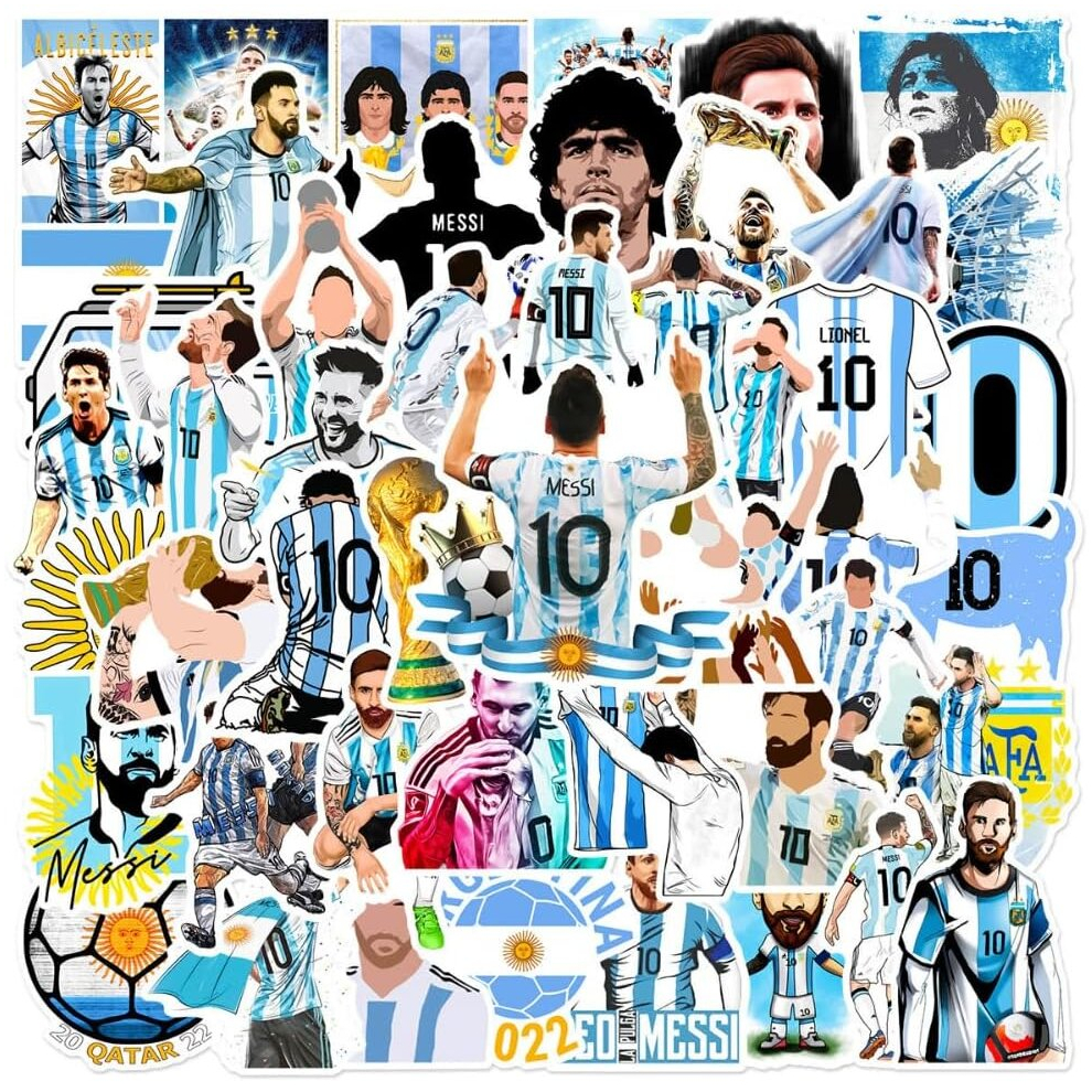 50Pcs Super Star Soccer Player Sticker Messi Vinyl for Argentina Messi Fan Home Decoration Laptop Water Bottle Phone Skateboard Decorative Accessory