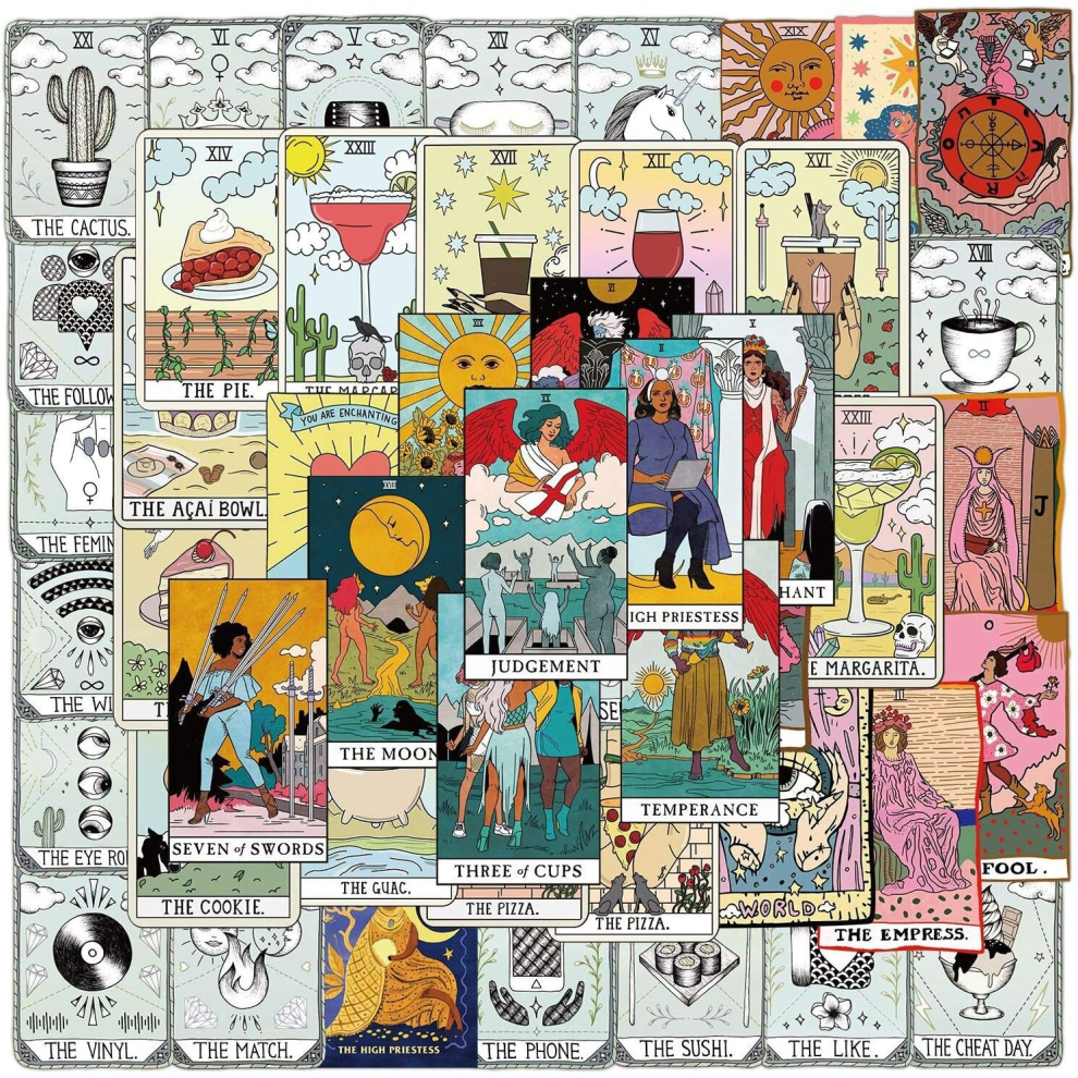 50 Pcs Tarot Stickers for Water Bottle Laptop Skateboard Luggage Guitar Car Motorcycle Bike Vinyl Waterproof Astrology Sticker Pack for Teens Adults