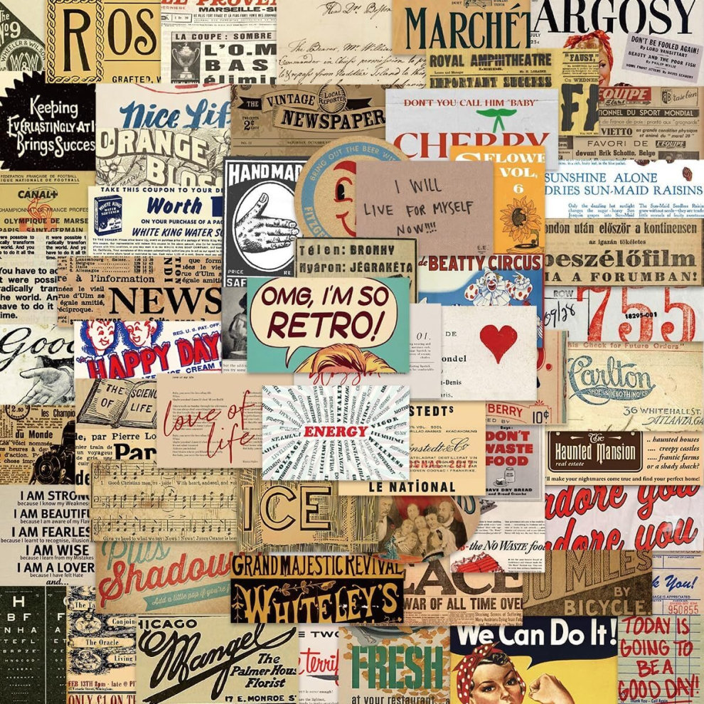 Tianci 58Pcs European And American Poster Stickers,Vintage Colorful Waterproof Vinyl Art Stickers For Water Bottles,Skateboards,Guitars,Helmets,Laptops