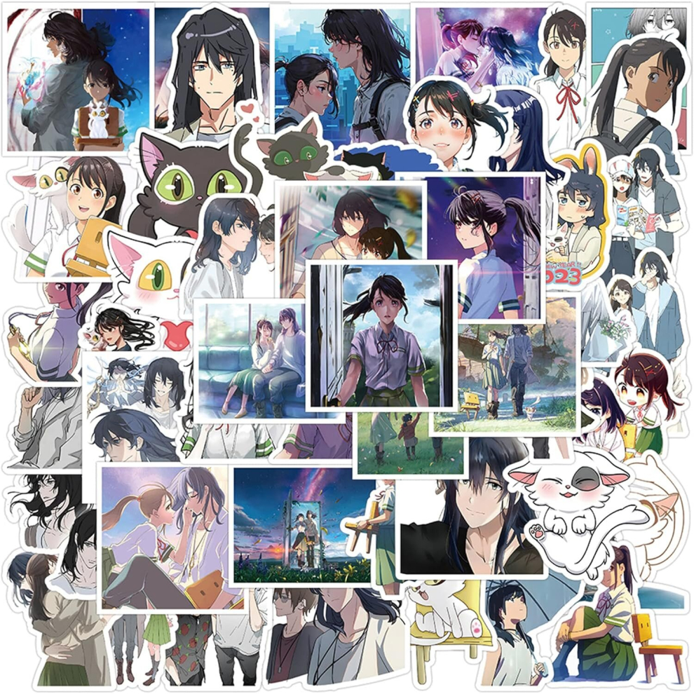 Anime Stickers50PCs, Aesthetic Cute Cartoon Vinyl Sticker Decals, Stickers for Hydro Flask,Laptop,Water Bottle,for Kids,Teens,Adults,Bumper Car