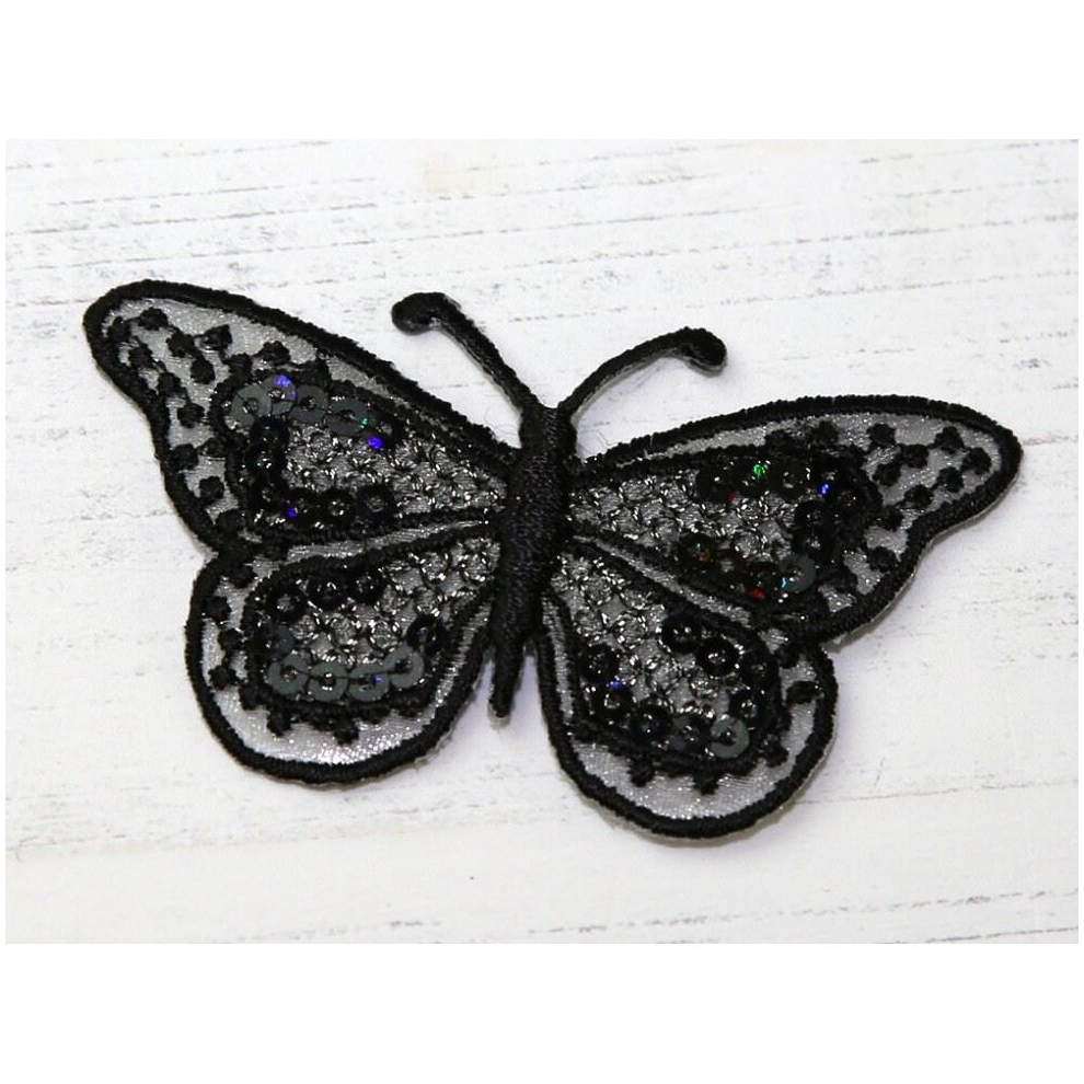 Patch Motif Sequin Butterfly  Black - each