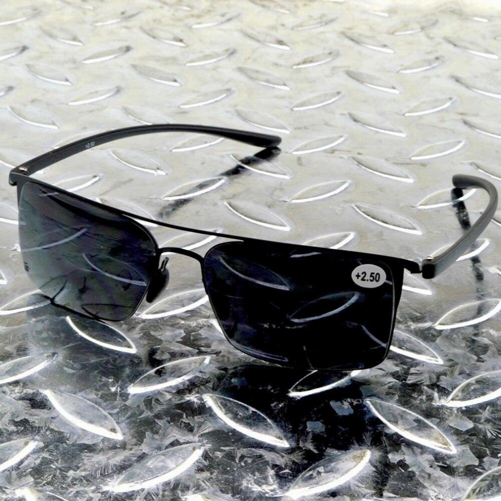 Rectangle Double Bridge Anti-sunlight Bifocal Lenses See Near N Far Reading Sunglasses +0.75 to +4 with PU Case in Picture
