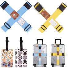 4Pcs Luggage Strap Suitcase Belts + 2Pcs Luggage Tags for Travel Security, Handbags, Luggage, Totes, Briefcases, Carts, Wheeled Luggage(Style A)