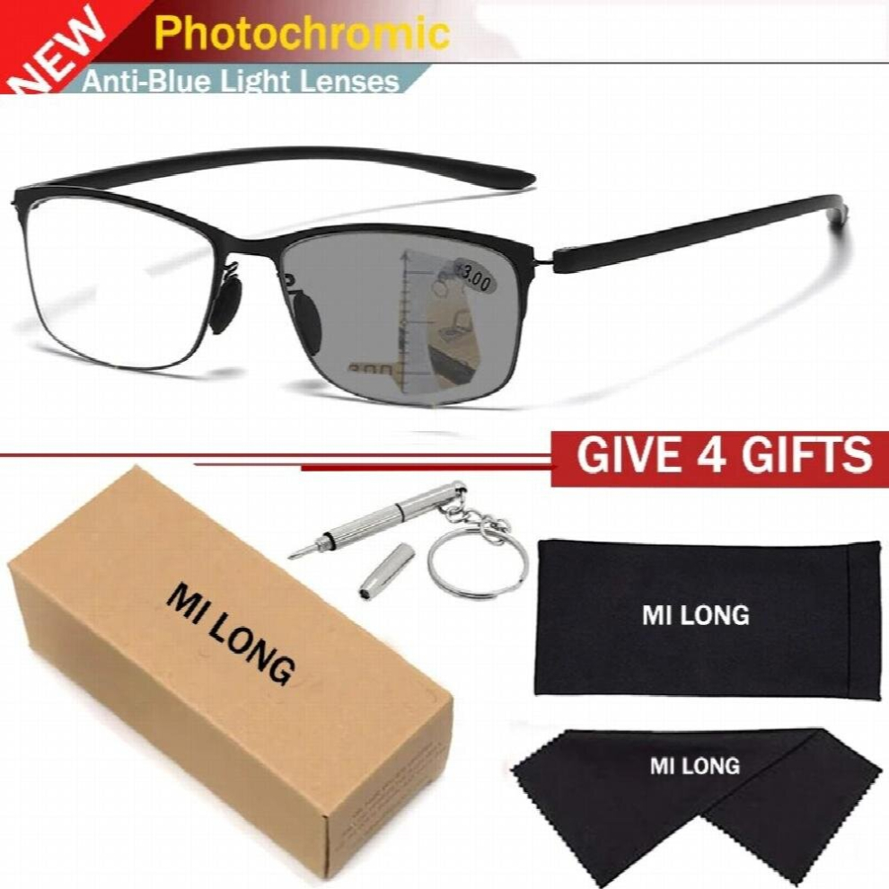 Multicoloured Ultra Light Tr90 Photochromic Multi-Focus Reading Glasses Men Progressive Anti-Blue Light Full Frame Sun Eyewear 1.0-4.0