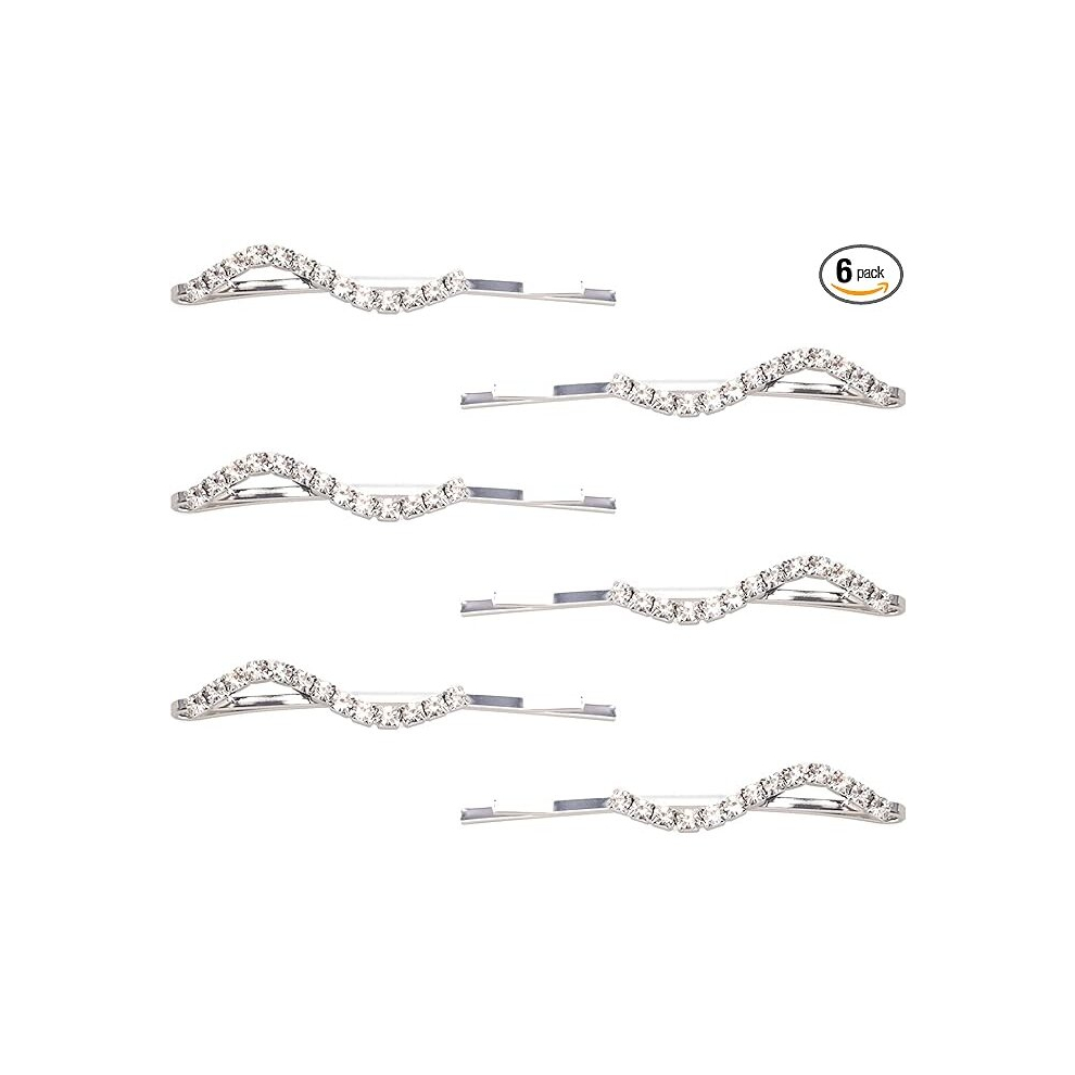 Ifsecond 6 Pieces Rhinestone Bobby Pins Crystal Hair Pins Grips Slide Single Row Slim Diamante Rhinestone Bobby Pin For Brides Girls Barrettes Styling