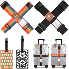 4Pcs Luggage Strap Suitcase Belts + 2Pcs Luggage Tags Adjustable Packing Straps for Travel Security, Handbags, Luggage, Totes, Briefcases, (Style B)