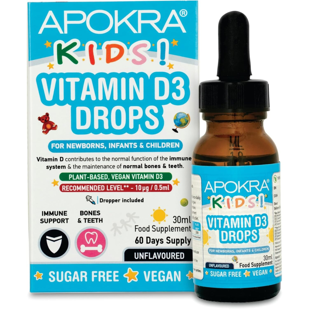 Vitamin D Drops Baby & Kids - Vegan - 60 Days Supply  30mL  Preservative Free and Sugar Free Kids Vitamins - VIT D 400IU in MCT Oil - 10 microgra