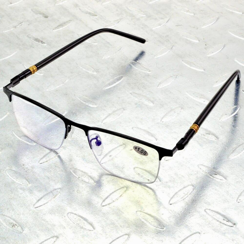 Titanium Alloy Half-im Rectangle Telescopic Temples Business Progressive Reading Sunglasses +0.75 To +4 See Near and Far